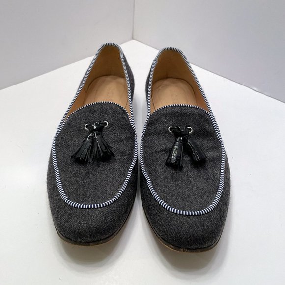 J. Crew Charlie Loafers in Gray Wool Flannel with Black Patent Tassels Sz. 6.5 - Picture 3 of 10